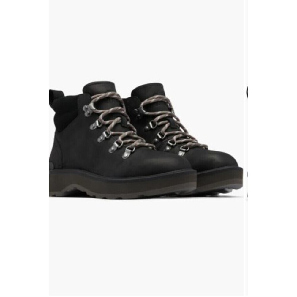 SOREL Womens 6 Leather Suede Hi-Line Combat Boots in Black/Jet Waterproof NIB